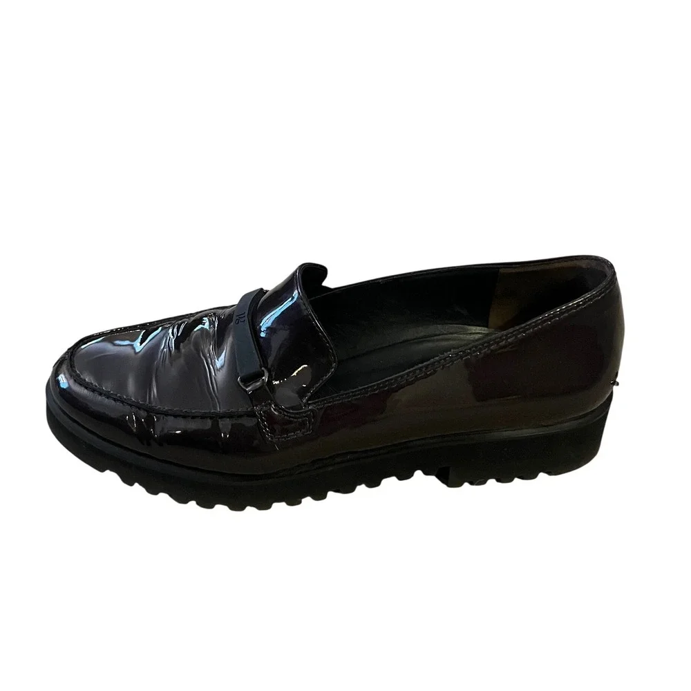Paul Green Women's Charlie Patent‎ Leather Lug Sole Loafers Dark Brown- Size 8